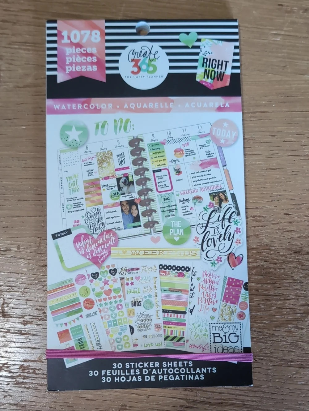 The Happy Planner Watercolor Sticker Set - Pink, Green, Blue, Gold Accents